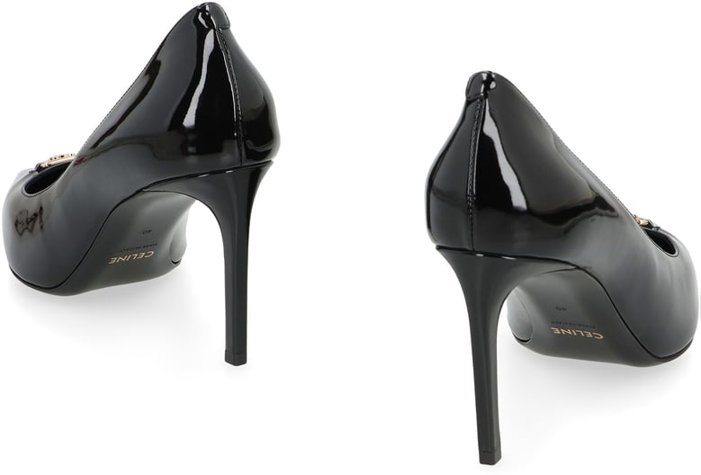 lacquered black heels with pointed toe by Selfnex