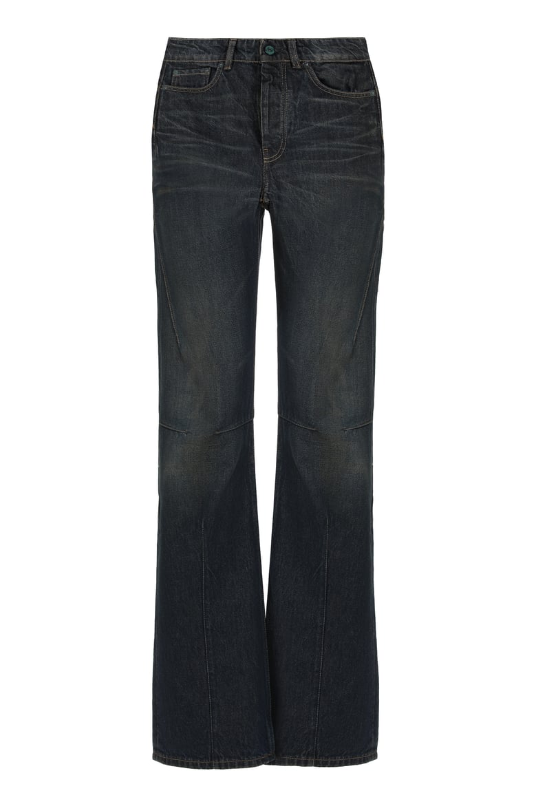 flared jeans with moto cut by Selfnex