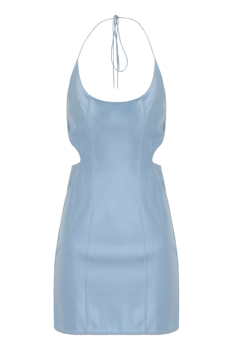 mini satin dress in light blue by Selfnex
