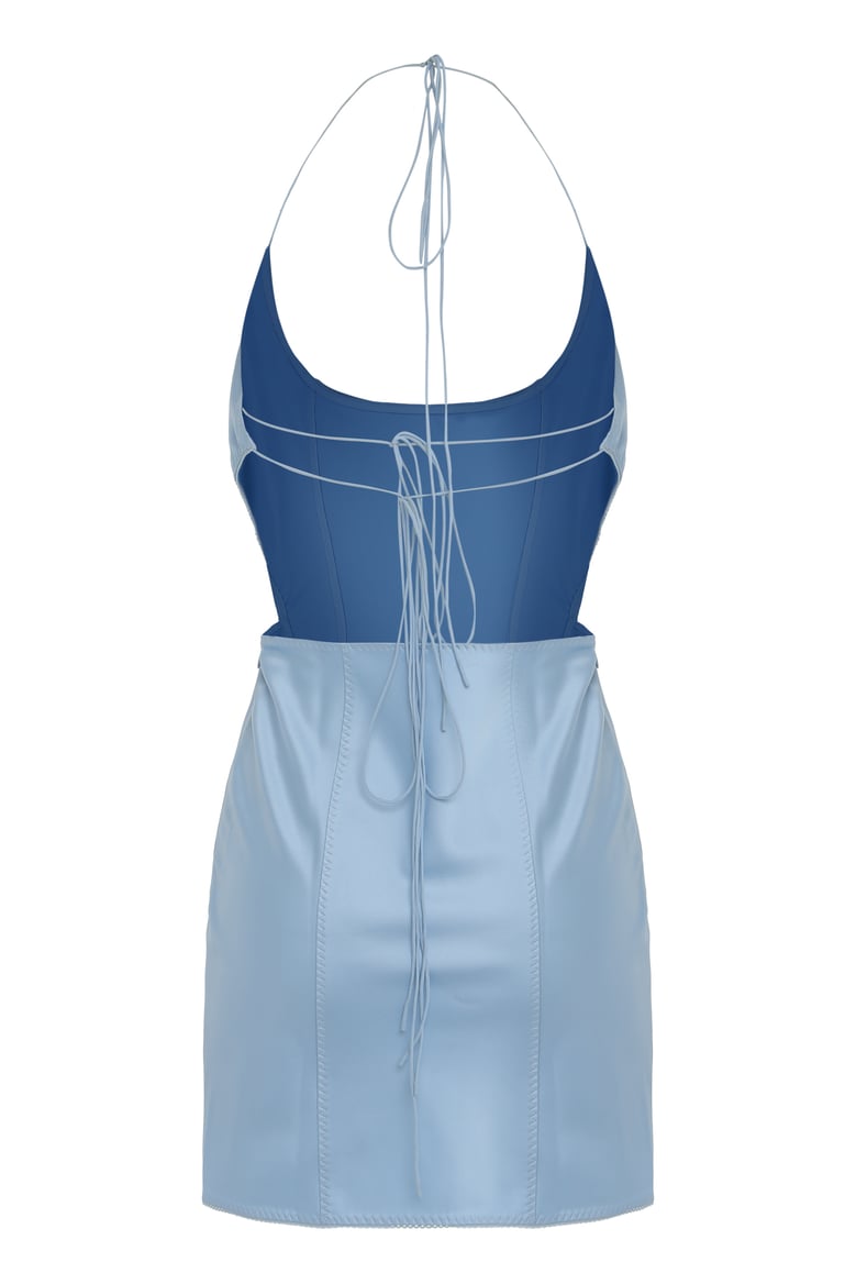 mini satin dress in light blue by Selfnex
