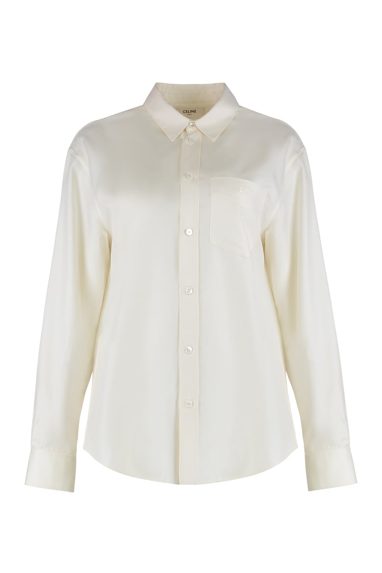 silk twill loose shirt by Selfnex