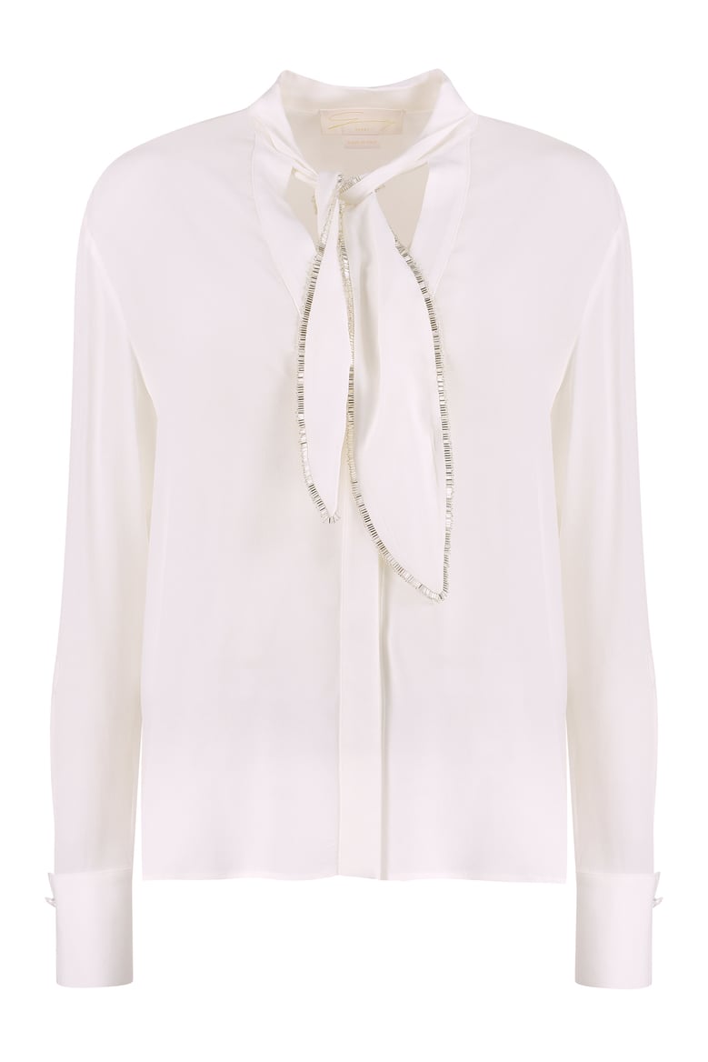crêpe de chine pussy-bow shirt by Selfnex