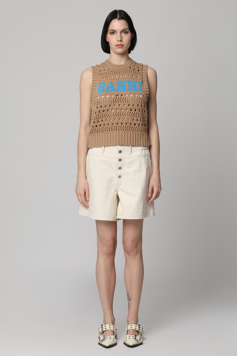 beige denim shorts by Selfnex