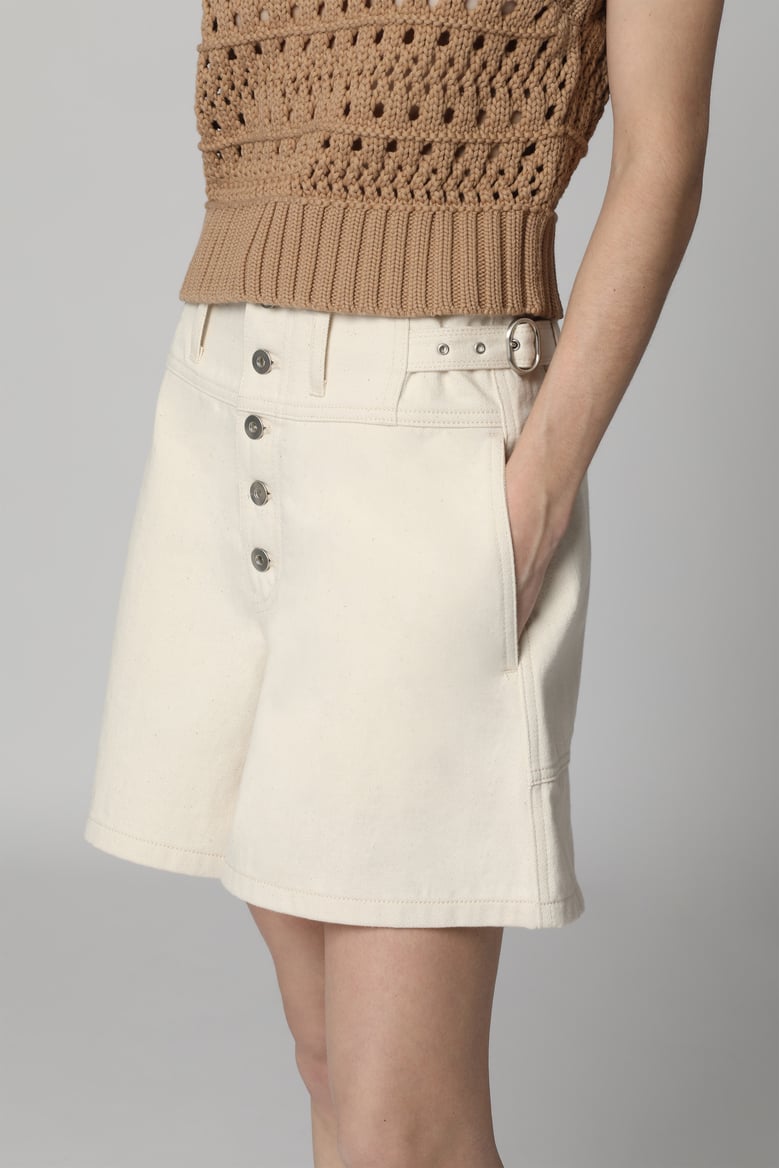 beige denim shorts by Selfnex
