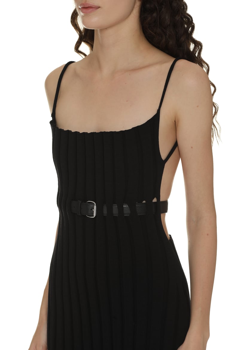 knitted dress with leather belt by Selfnex