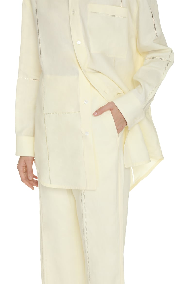 yellow linen trousers by Selfnex