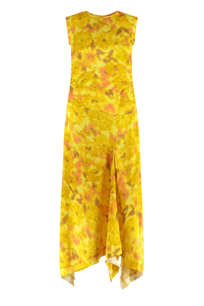 yellow asymmetric printed dress by Selfnex