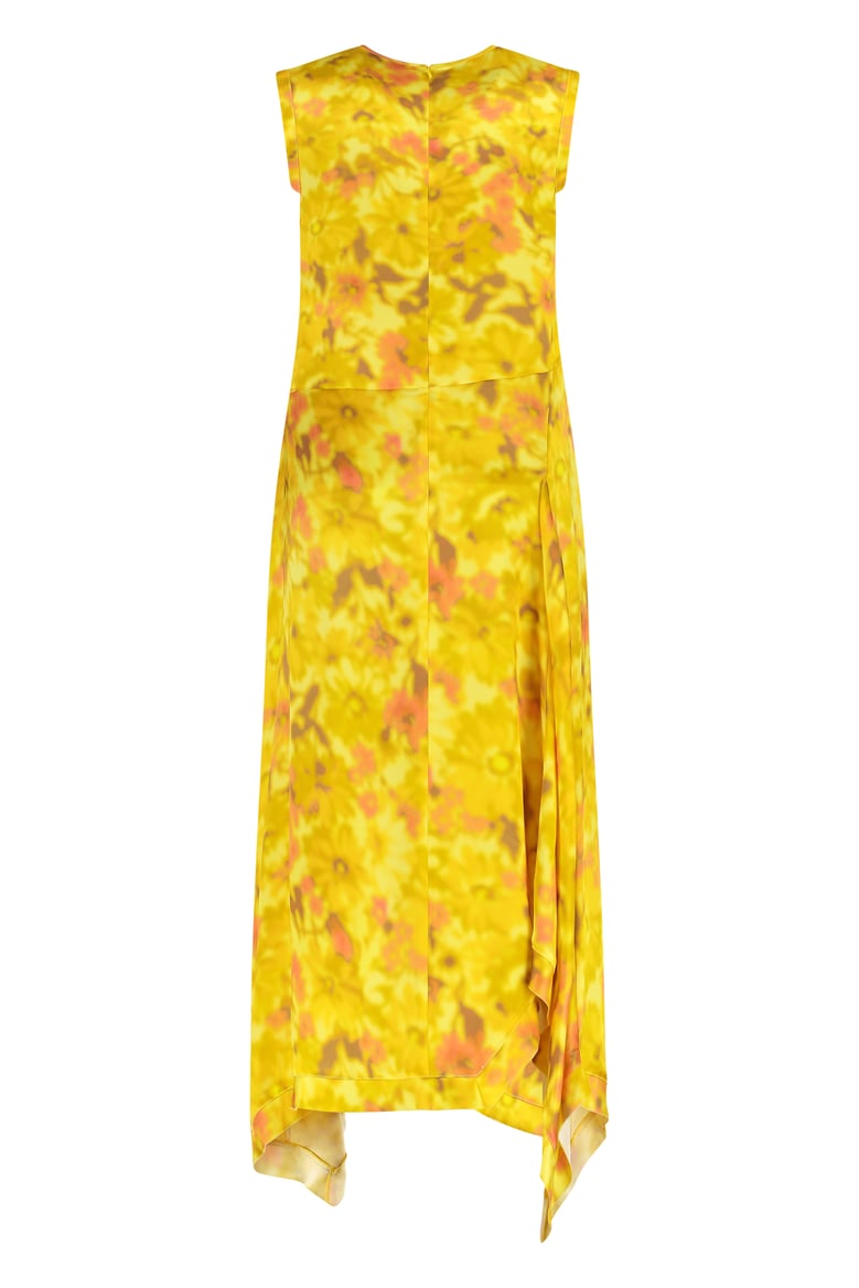 yellow asymmetric printed dress by Selfnex