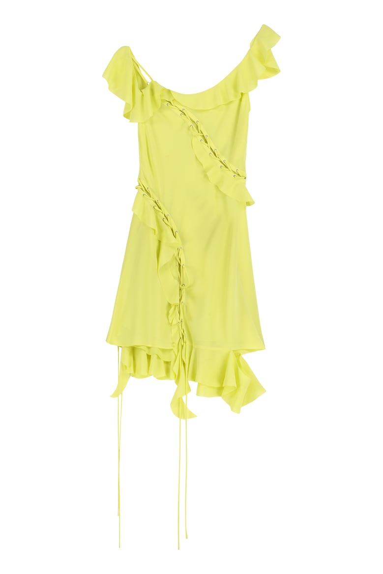 green frill lace-up dress by Selfnex