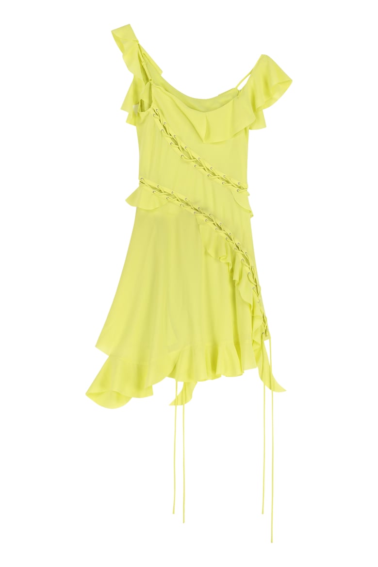 green frill lace-up dress by Selfnex