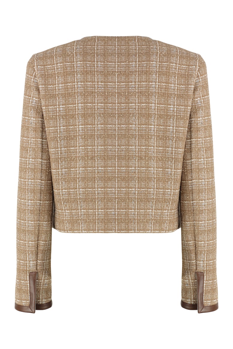 finale tweed jacket with faux leather details by Selfnex