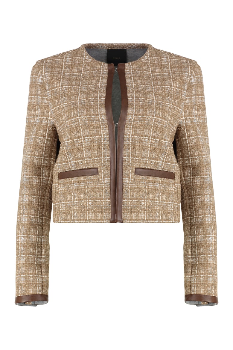 finale tweed jacket with faux leather details by Selfnex