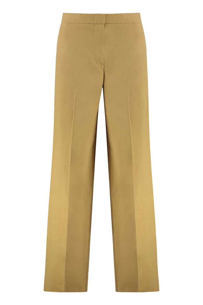 beige linen straight trousers by Selfnex