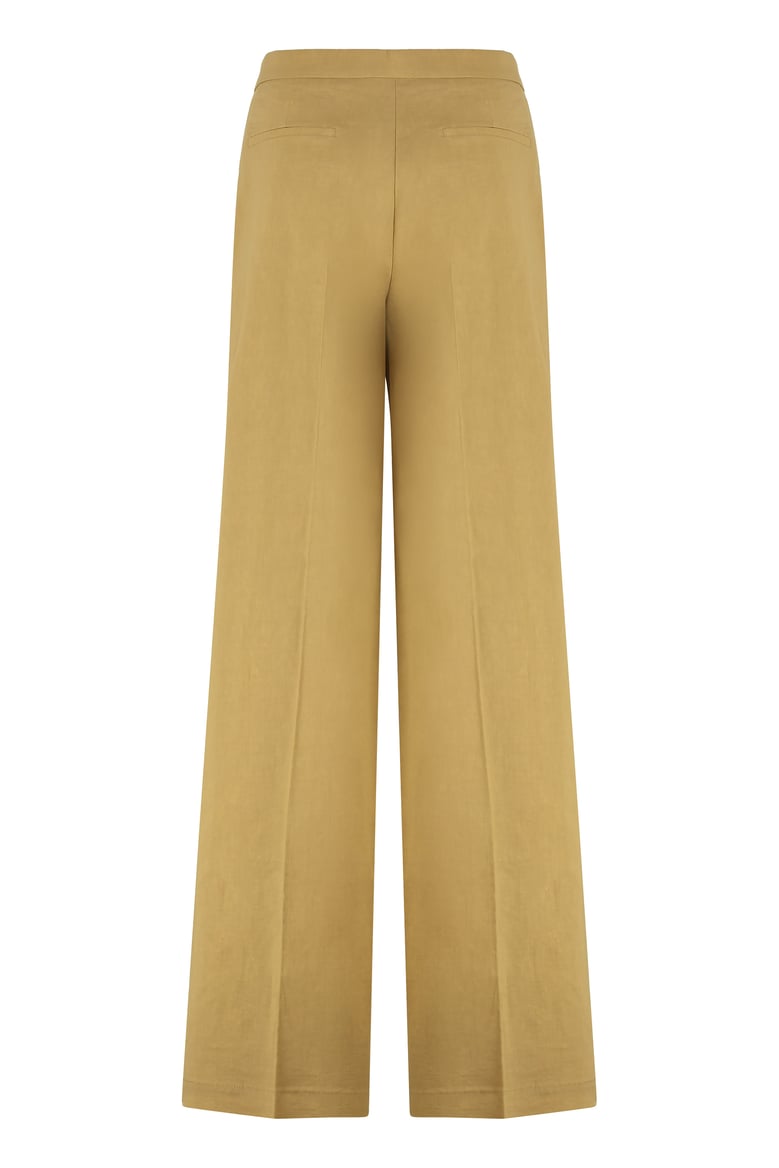 beige linen straight trousers by Selfnex