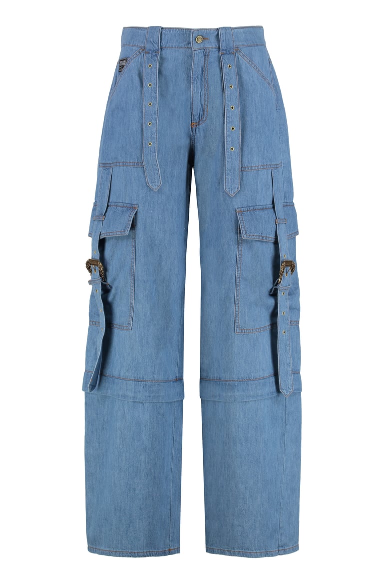 denim cotton cargo wide‑leg trousers by Selfnex