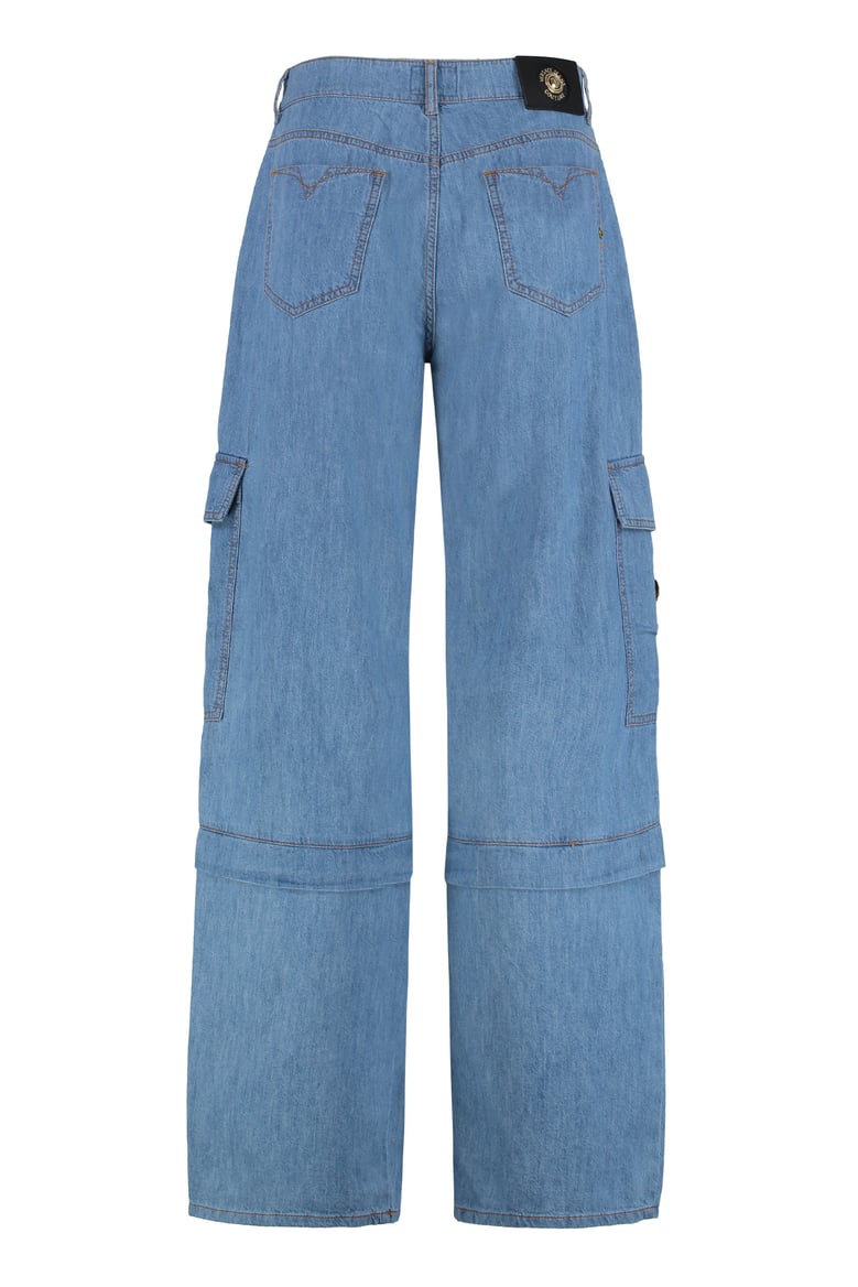denim cotton cargo wide‑leg trousers by Selfnex