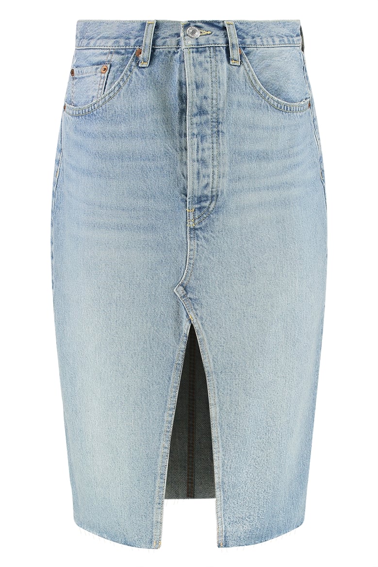frayed hem denim skirt by Selfnex