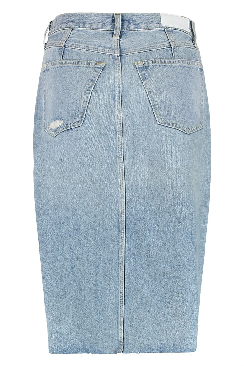 frayed hem denim skirt by Selfnex