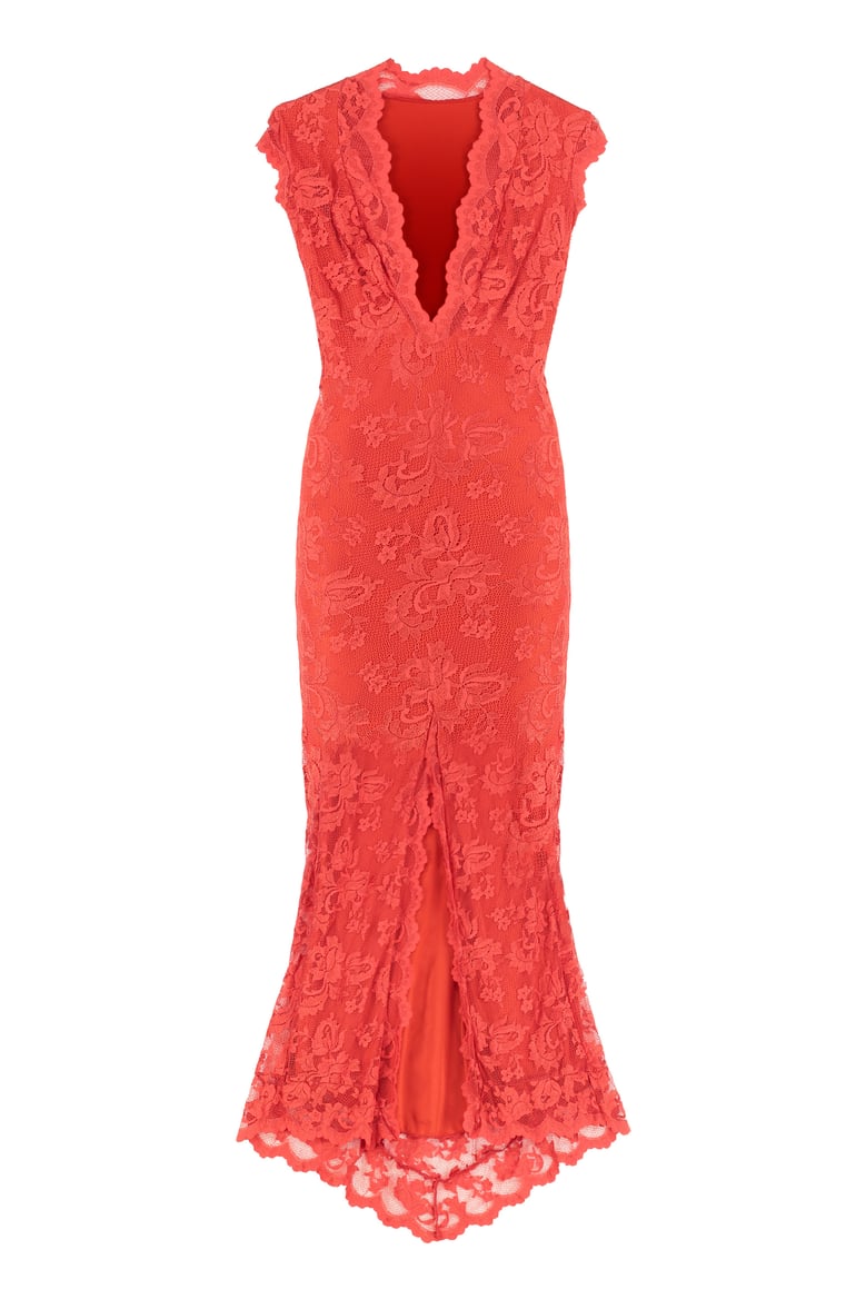 strapless red lace dress by Selfnex
