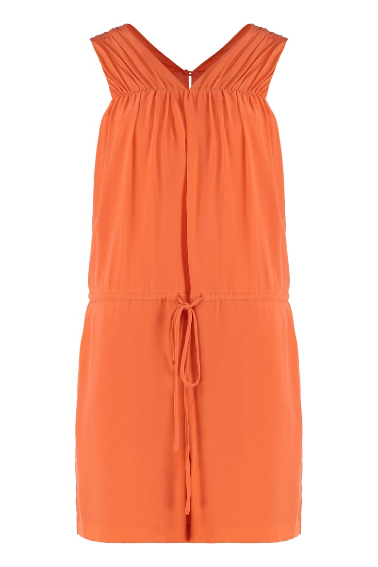 silk pleated v-neck dress by Selfnex