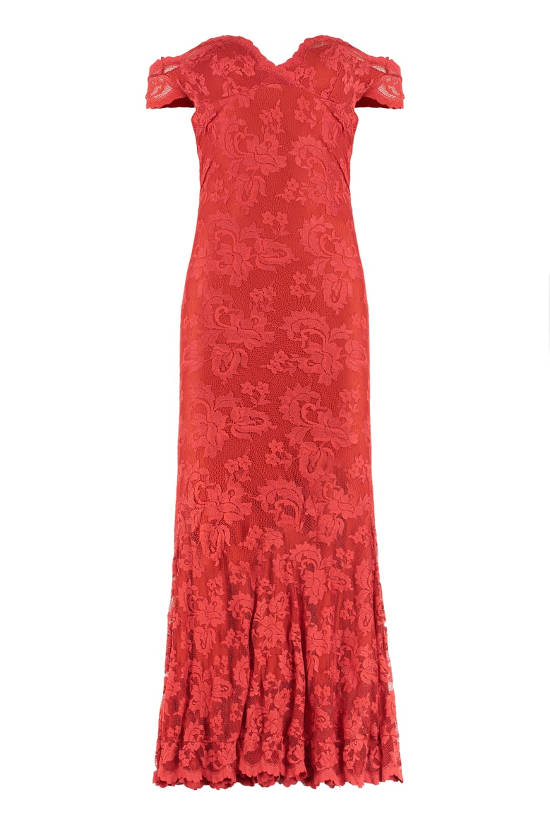 red lace heart-neck long dress by Selfnex