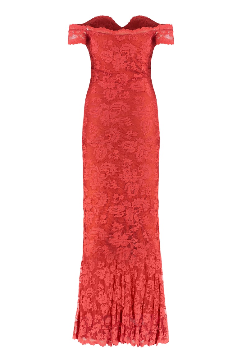 red lace heart-neck long dress by Selfnex