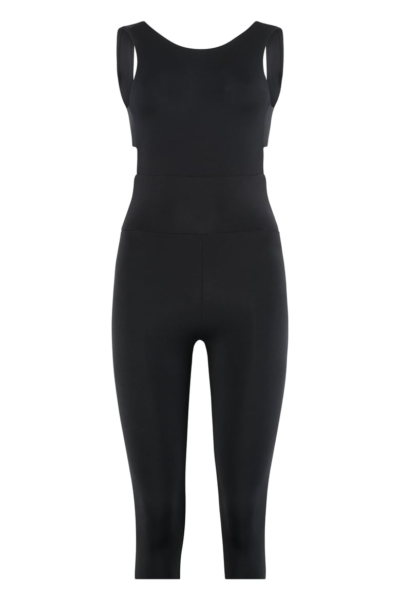 long orbit jumpsuit in black by Selfnex