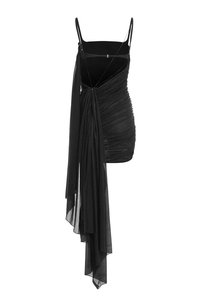 asymmetrical black dress with draping by Selfnex