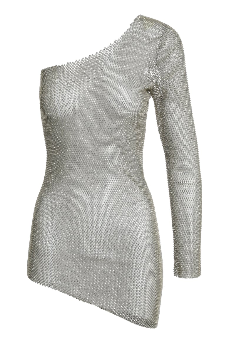 one shoulder knitted mesh dress by Selfnex