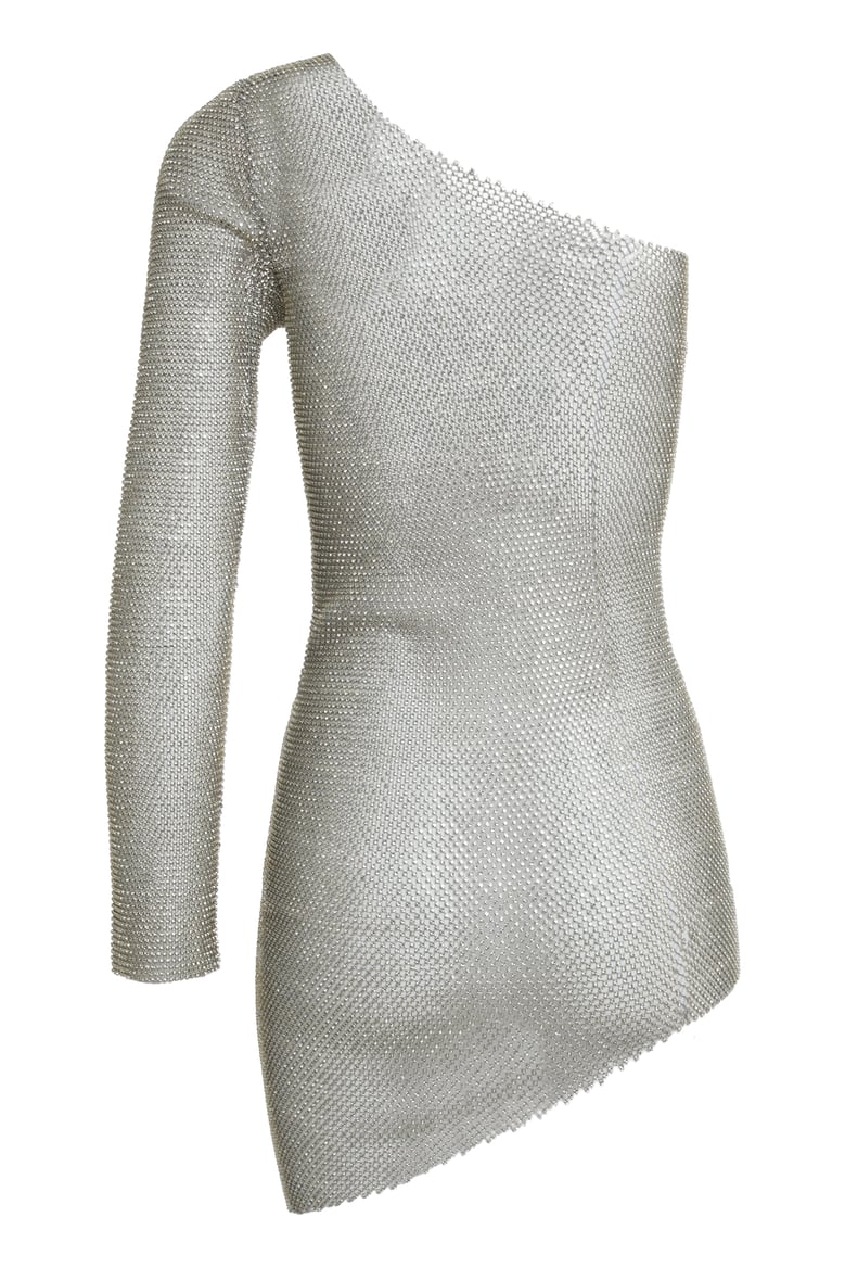 one shoulder knitted mesh dress by Selfnex