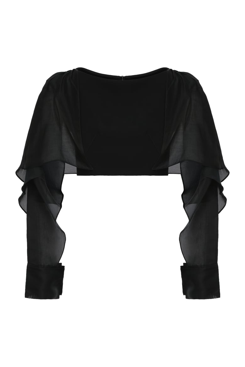 cropped cape in black by Selfnex
