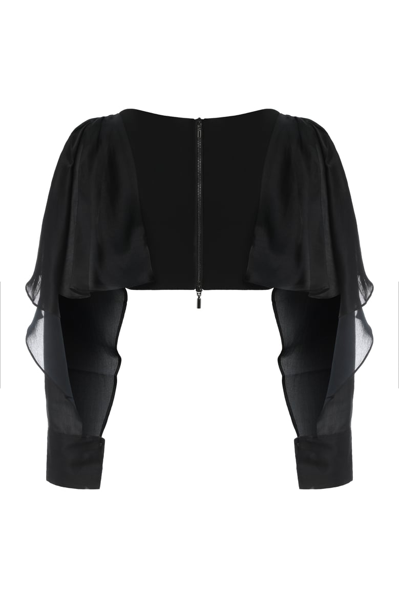 cropped cape in black by Selfnex