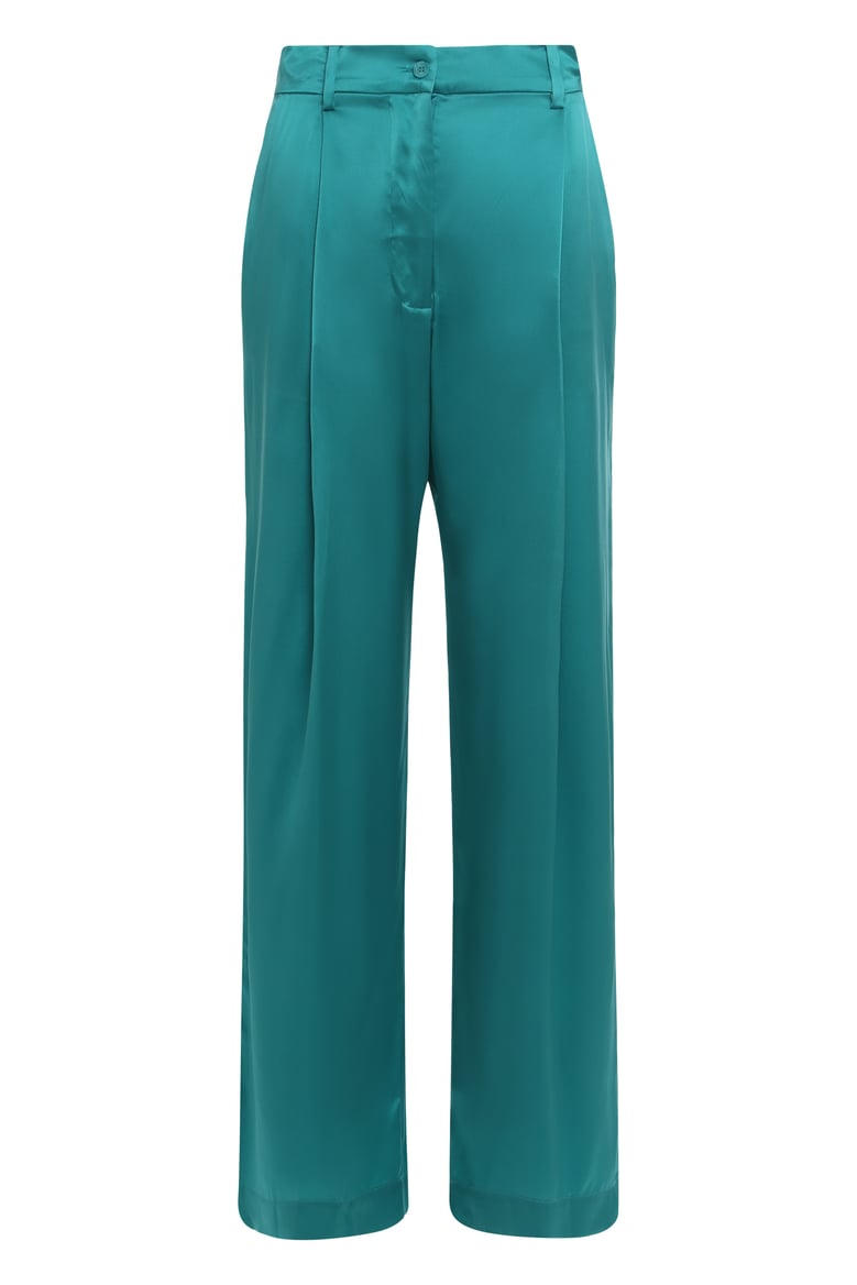 loose silk pants in turquoise by Selfnex