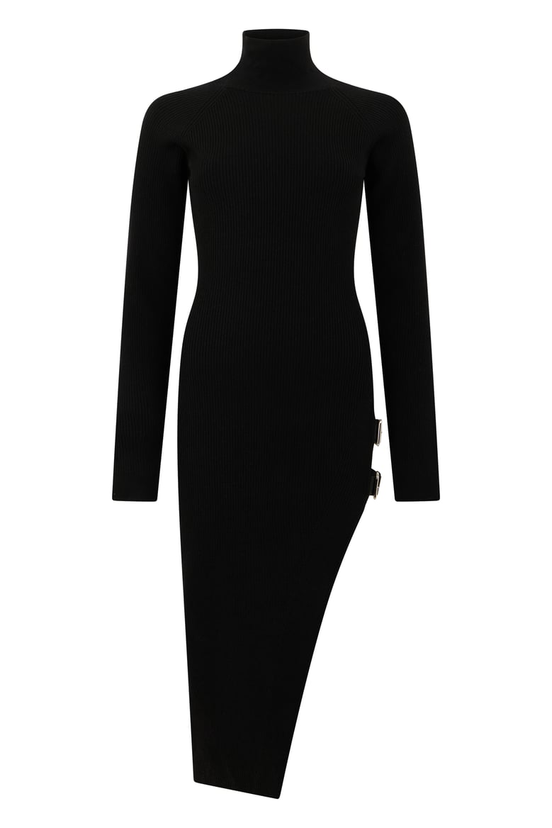 midi knit dress with buckles by Selfnex