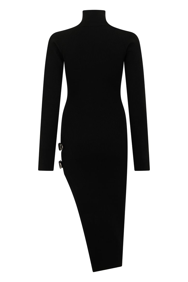 midi knit dress with buckles by Selfnex