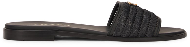 leather sandals with crochet upper, black by Selfnex