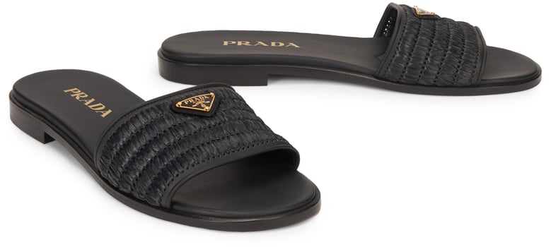 leather sandals with crochet upper, black by Selfnex