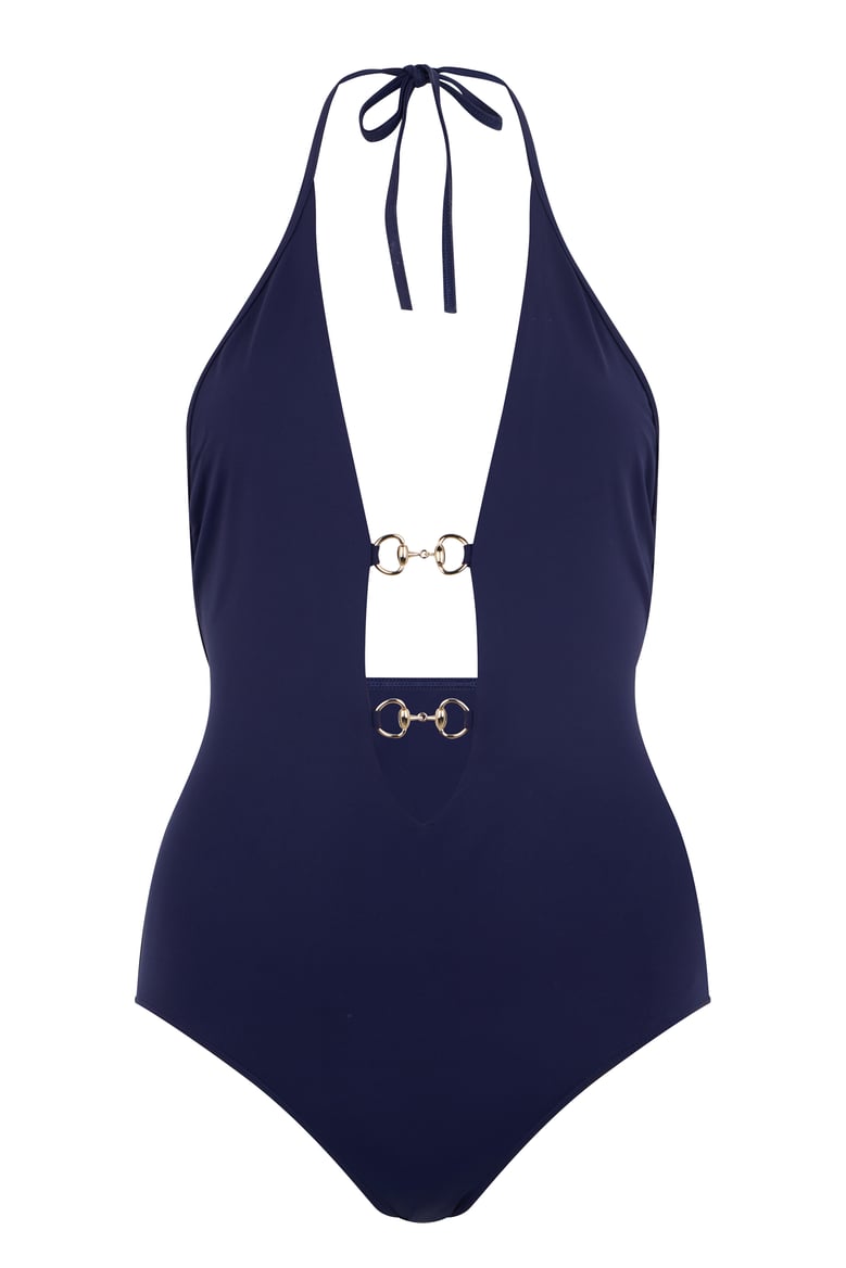 one-piece swimsuit with clamp detail dark blue by Selfnex
