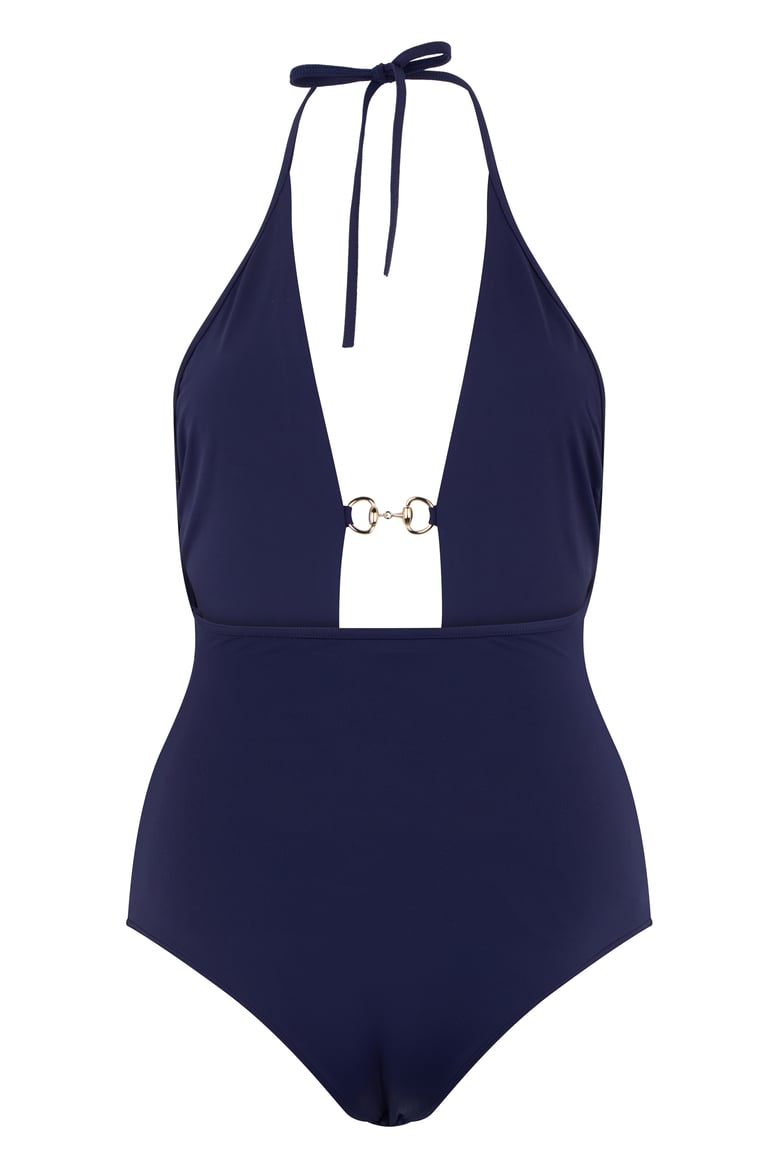 one-piece swimsuit with clamp detail dark blue by Selfnex
