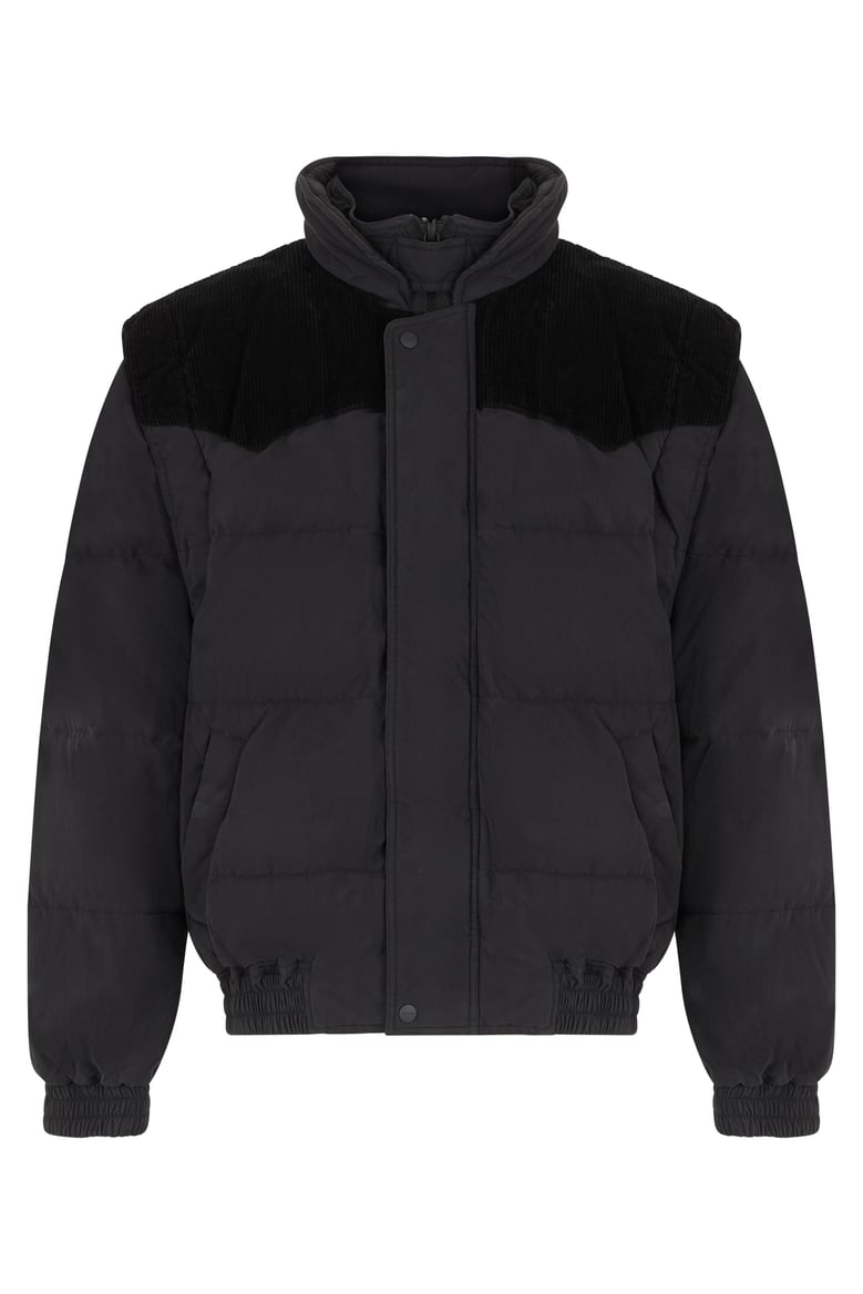 down jacket with velvet yoke black by Selfnex