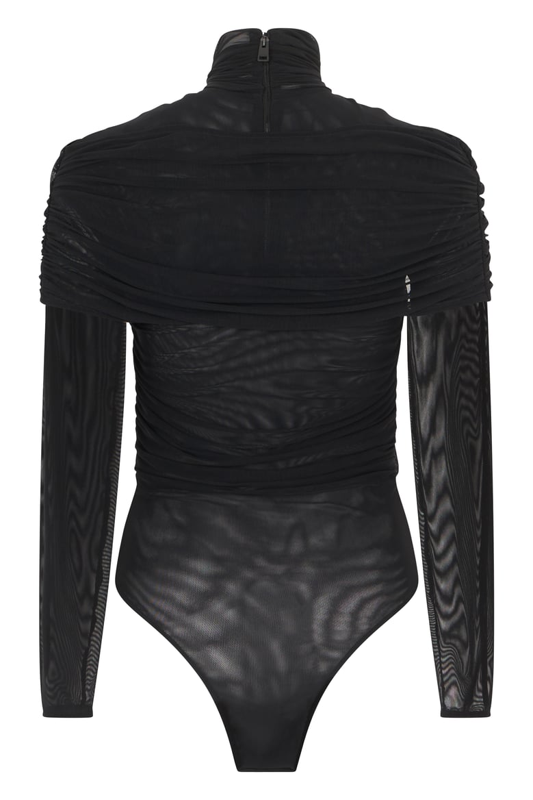 long-sleeve mesh bodysuit black by Selfnex