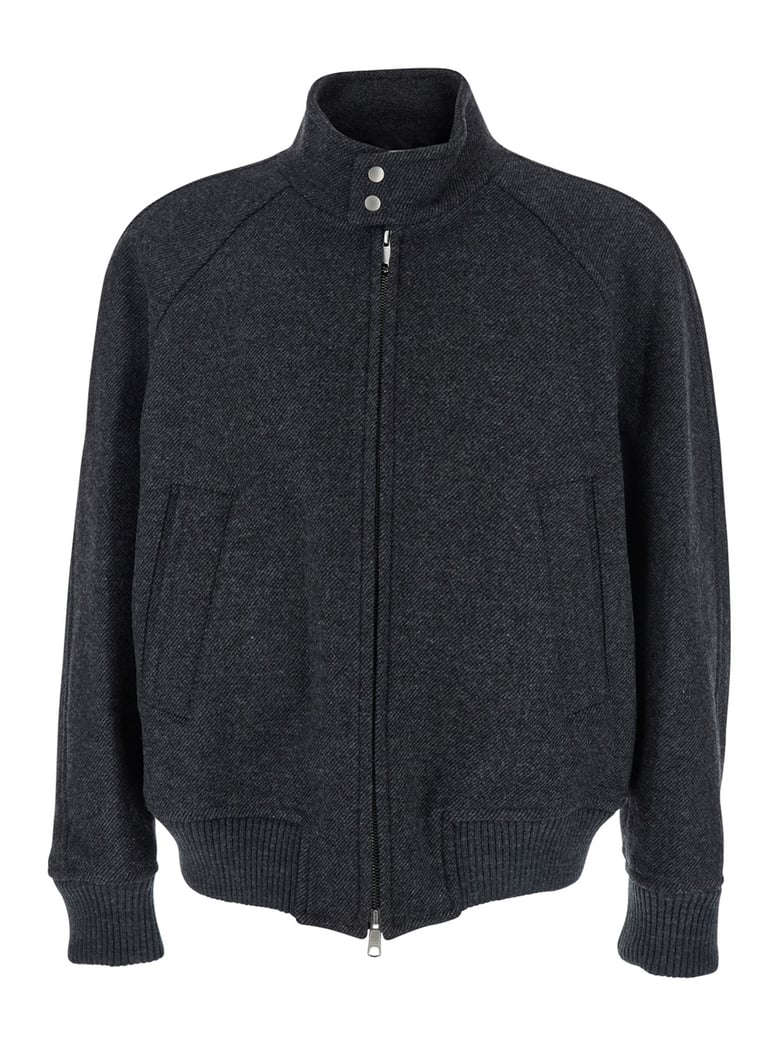 grey jacket with front zip closure by Selfnex