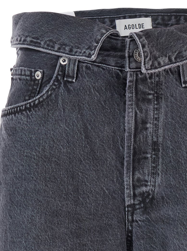 black jeans with front-fold design by Selfnex