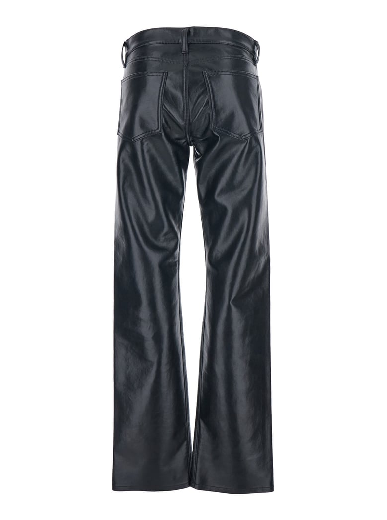 black pants with belt loops in leather blend by Selfnex