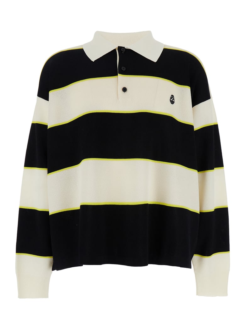 black and white long-sleeve polo shirt by Selfnex