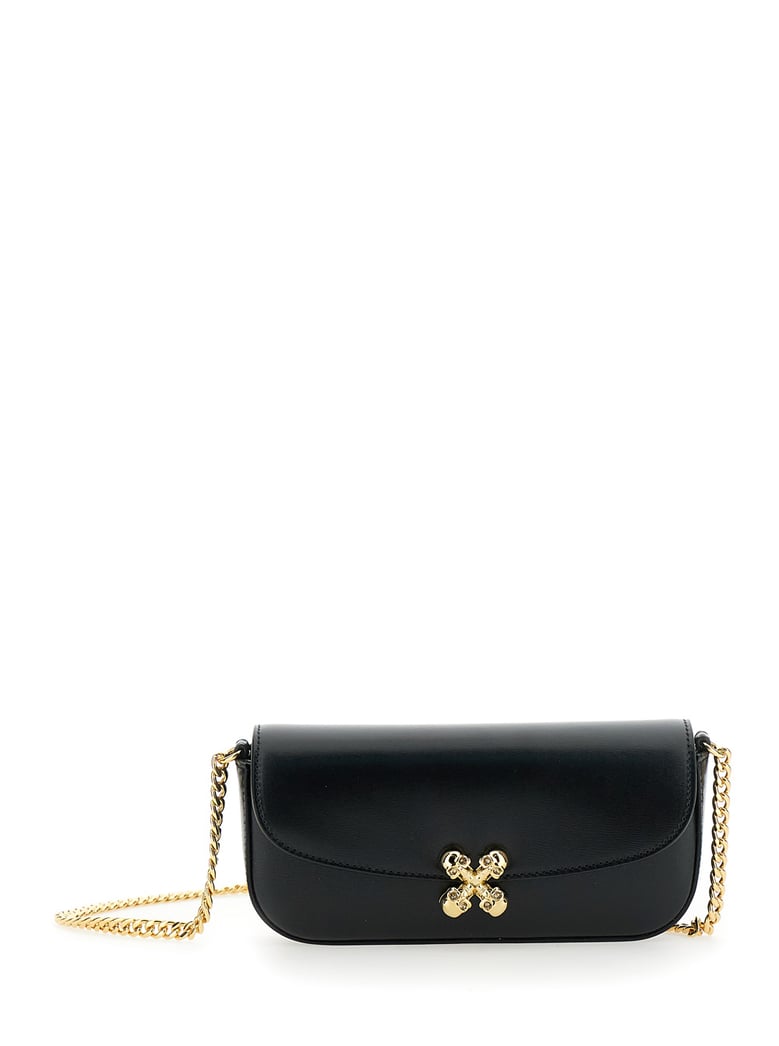 black crossbody bag with chain-link strap by Selfnex