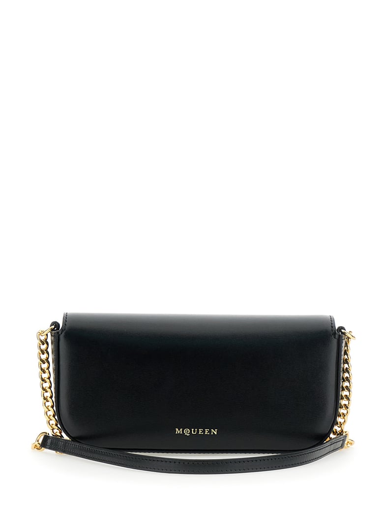 black crossbody bag with chain-link strap by Selfnex