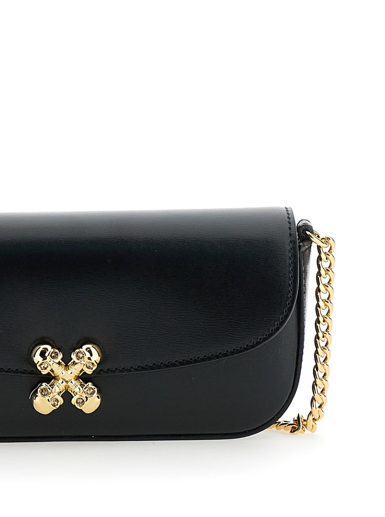 black crossbody bag with chain-link strap by Selfnex