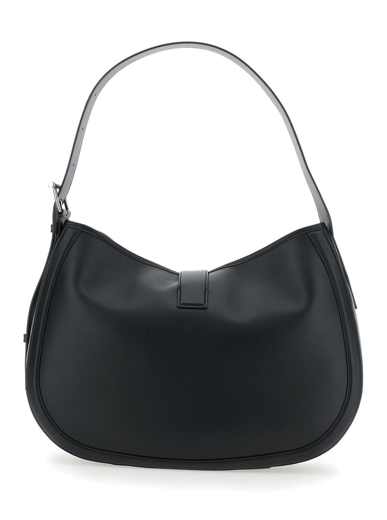 black leather shoulder bag with t buckle by Selfnex