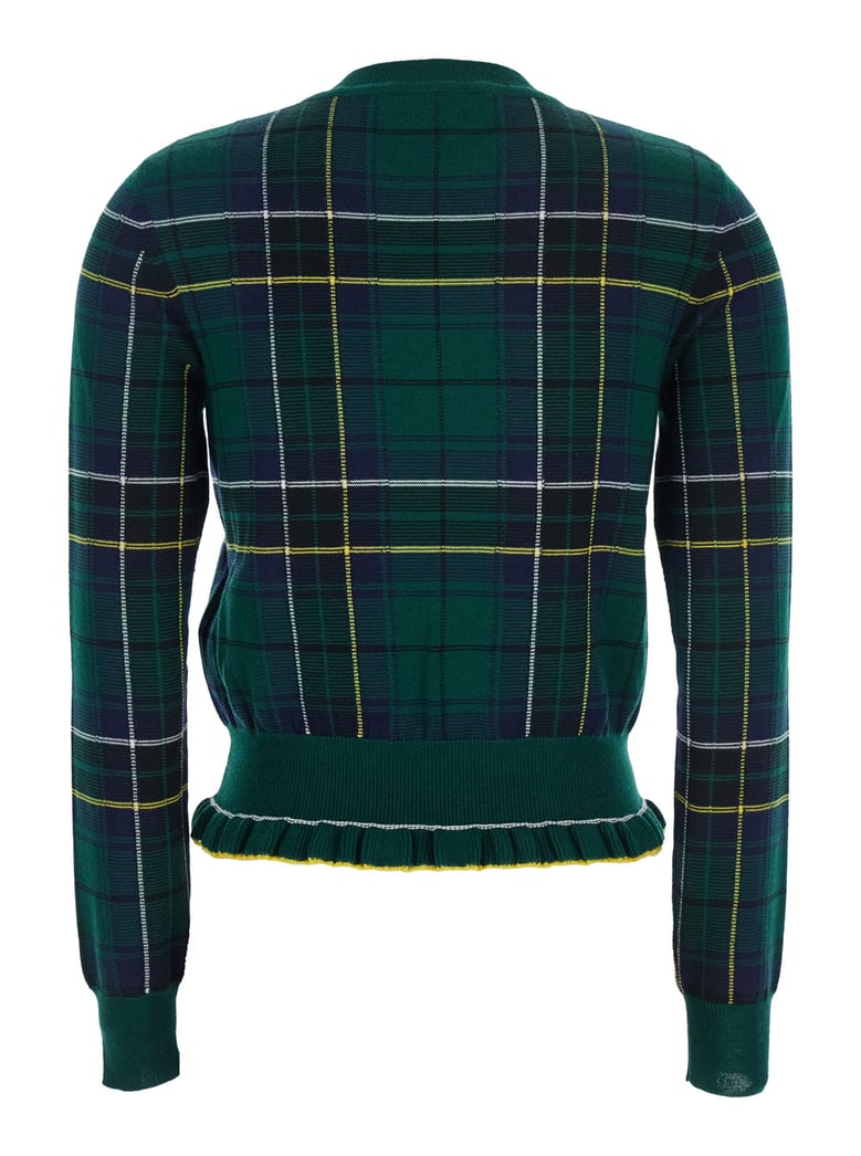 green crew neck sweater with tartan pattern by Selfnex